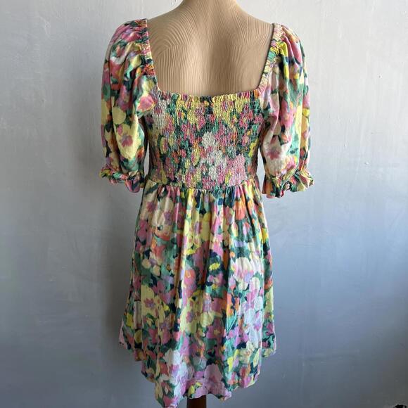 GAP Puffed sleeve linen-blend floral smocked midi Dress - Picture 8 of 14